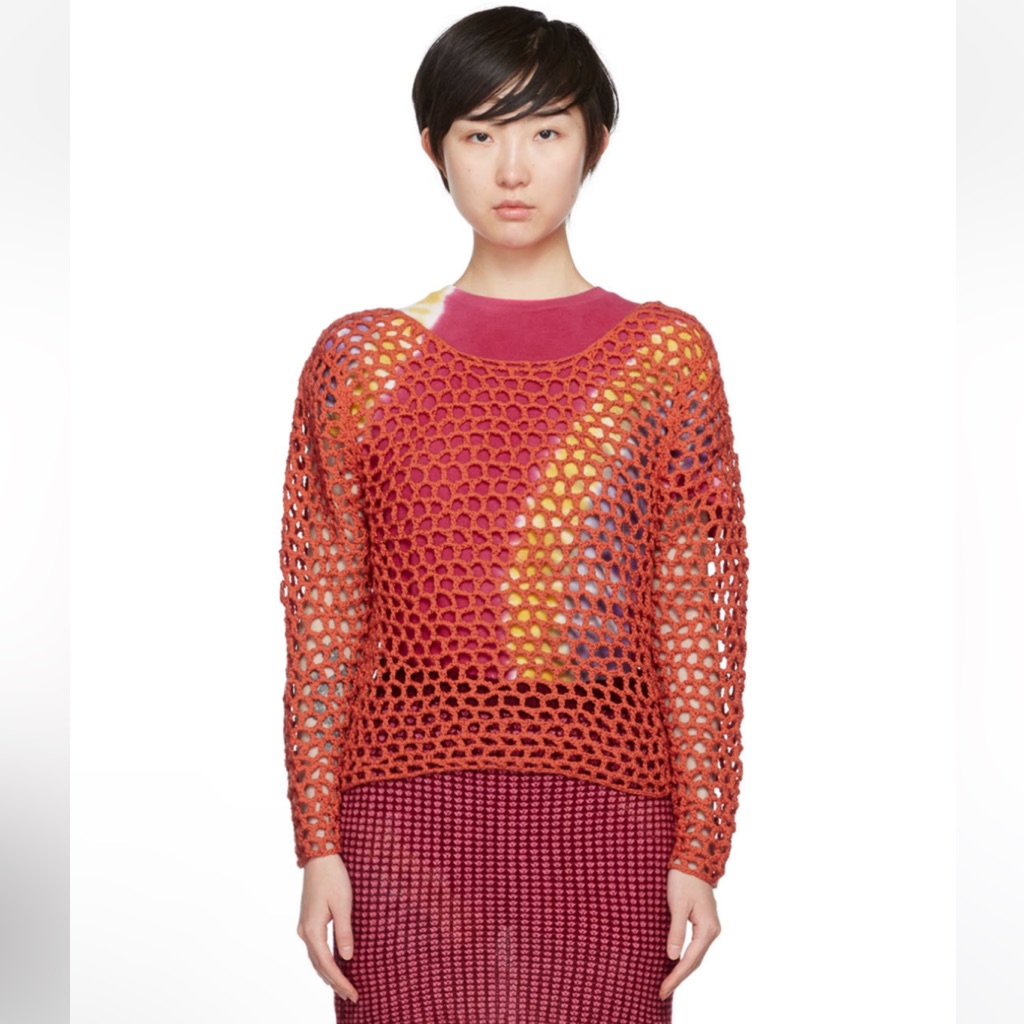 Nwt The Elder Statesman Orange Red Open Knit Sweater